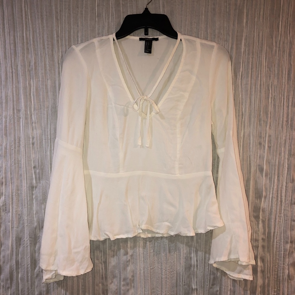 White bell sleeve top by F21